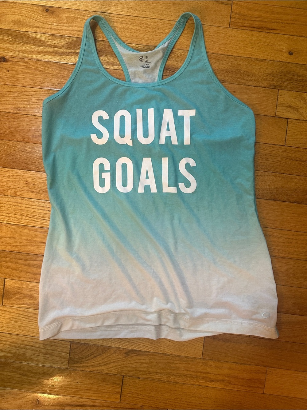 GAP Aqua-to-White Ombre Racerback Tank - "SQUAT GOALS"